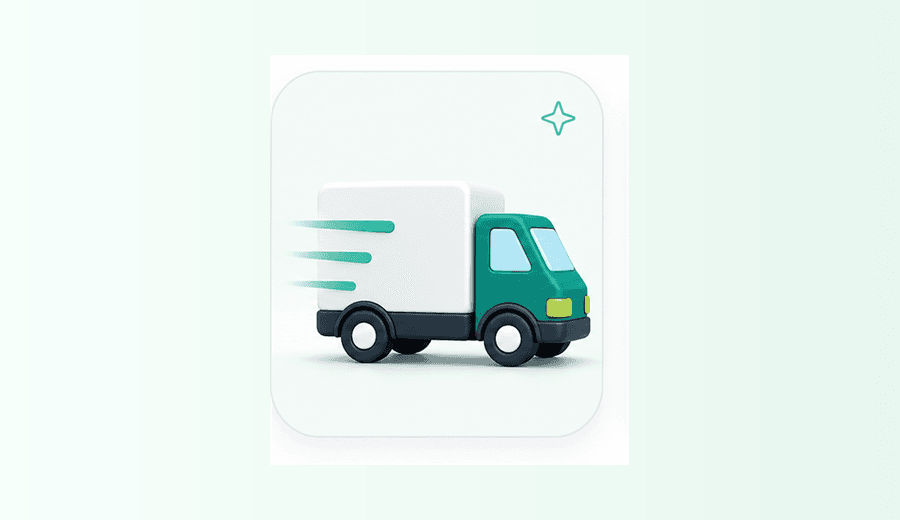3D teal delivery truck in motion